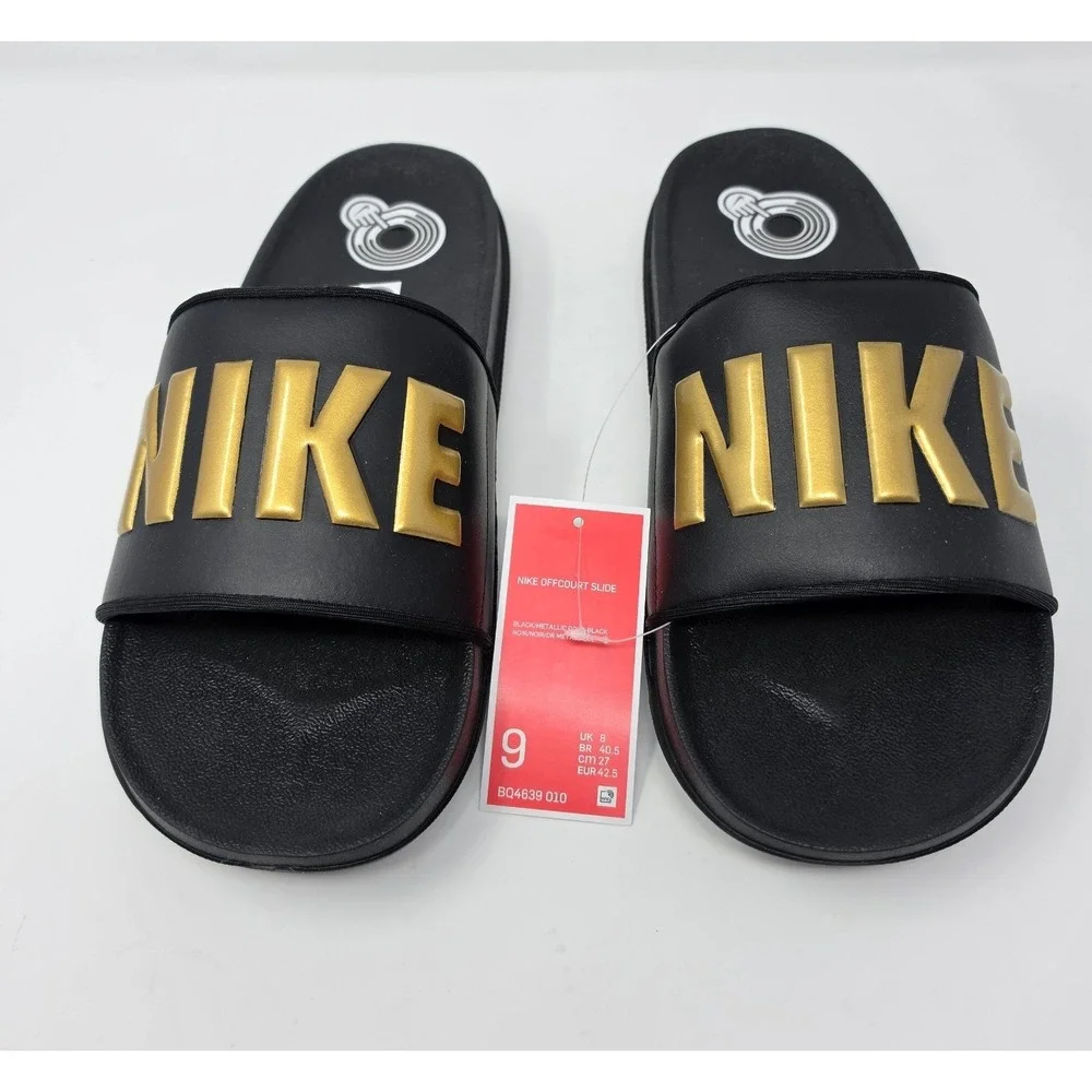 Nike Offcourt Slide Men's Black Metallic Gold Sandals BQ4639-010 Size 9